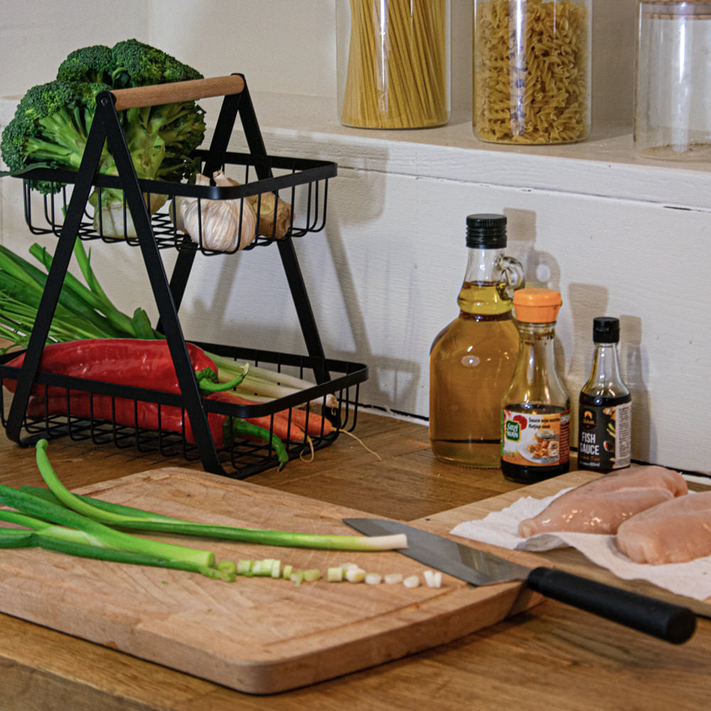 Fruitmand, capsulehouder, ontbijtmand, kruidenrek, picknickmand 2-laags