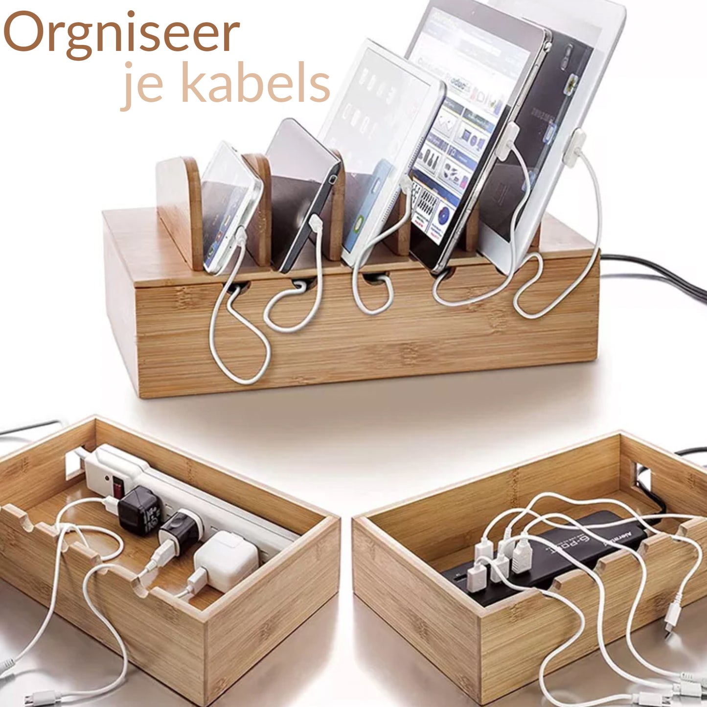 Kabel organiser bamboe - charging station